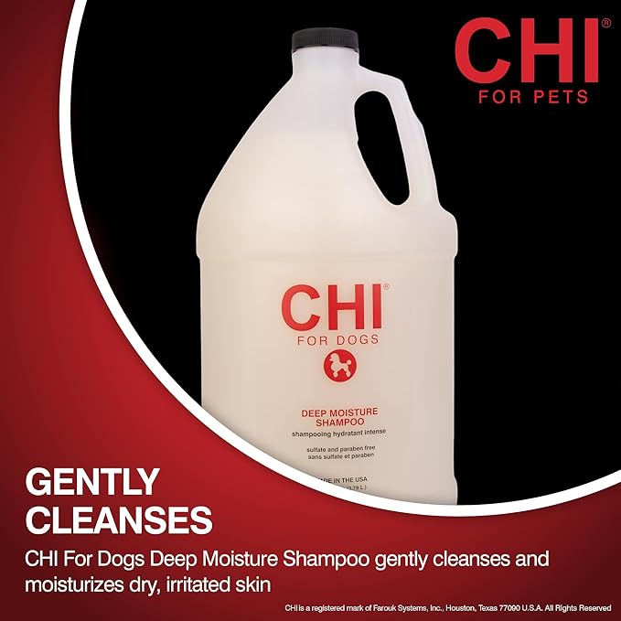 CHI for Dogs Deep Moisture Shampoo - Professional Dog Grooming Formula for Dry Coats - Hydrating and Nourishing Wash in Gallon Size for All Breeds and Hair Types, 128 Fl Oz