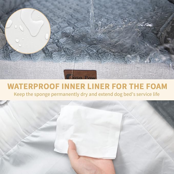 Orthopedic Dog Beds for Extra Large Sized Dogs, Waterproof Memory Foam XL Pet Bed with Sides 42x30Inch, Non-Slip and Egg-Crate Foam Big Dog Couch Bed with Removable Washable Cover, Light Grey