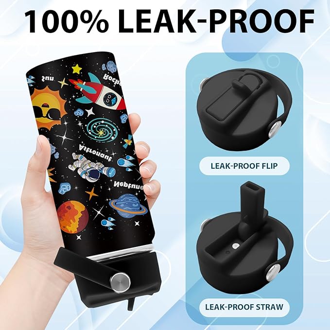 Space Astronomy Gifts, 16 oz Space Water Bottle with Straw Lid, Stainless Steel Insulated Tumbler, Astronaut Planet Birthday Gifts Cups