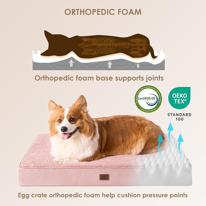 EHEYCIGA Orthopedic XL Dog Beds for Extra Large Dogs with Removable Washable Cover for Crate, Pink, 41x27
