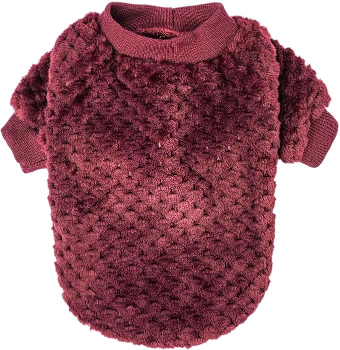 POMIU Dog Sweater, Dog Sweaters for Small Medium Dogs or Cat, Warm Soft Flannel Pet Clothes for Dogs Girl or Boy, Dog Shirt Coat Jacket (Dark Red+Dark Green, X-Small)