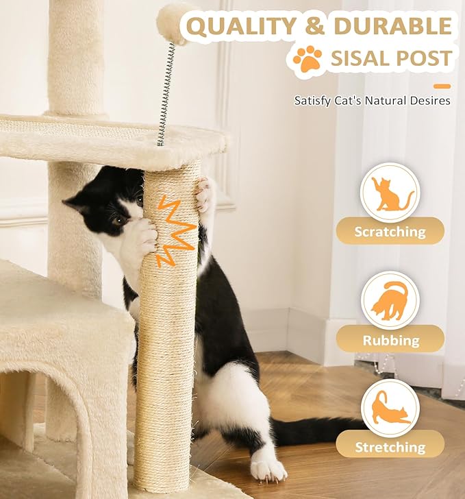 Made4Pets Cat Tree, Small Cat Tower for Indoors Cats, Cute Wood Kitty Condo with Scratching Post and Pad, 29" Multi-Level Modern Activity Climbing Furniture for Small and Medium Cats, Beige