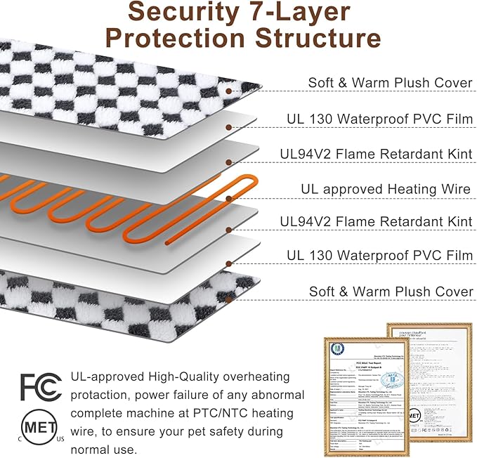 MIXJOY Heated Dog Bed, Waterproof Electric Dog Cat Heating Pad with Timer, Temperature Adjustable Heated Cat Bed for Winter, Auto Power-Off, Anti-bite Heating Pad for Dogs Cats-47''x28'', XLarge