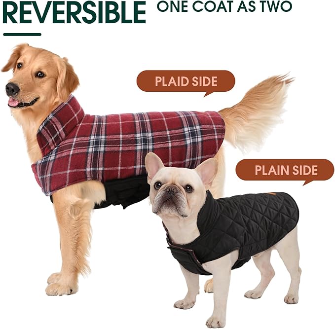 Kuoser Warm Dog Coat, Waterproof Dog Jacket for Extra Large Dogs, Adjustable Durable XXXL Doggie Winter Coat Reversible Puppy Cold Weather Apparel for Large Breed, Red 3XL
