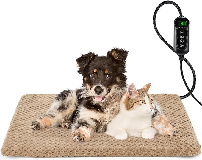 INVENHO Heated Dog Bed, Waterproof Adjustable Temperature Dog Cat Heating Pad with Timer, Indoor Pet Heating Pad for Cats Dogs Electric Pads for Dogs Cats, Pet Heated Pad