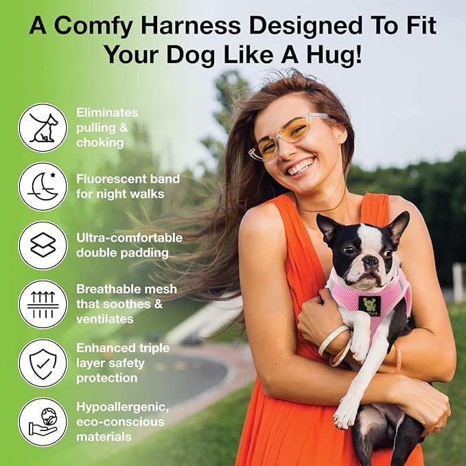 EcoBark Baby Pink Step in Dog Harness - Step in Mesh Dog Harnesses - Safe & Secure Wrap Around Body Halter Vest