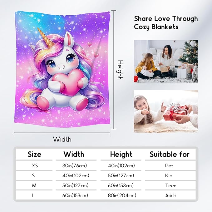 Unicorn Blanket Gifts for Girls - Flannel Soft Cute Throws for Couch, Office 40"x50"