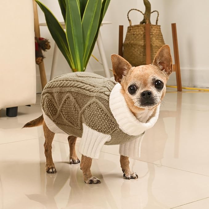 Dog Sweater for Small Dogs Argyle Cable Knit Turtleneck Pullover Winter Clothes Boys Girls Stretch Puppy Doggie Chihuahua Yorkie Pomeranian Toy Poodle Pet (XS, Brown)