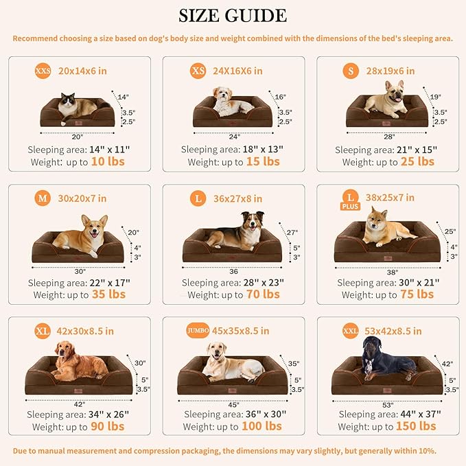 Comfort Expression Orthopedic Dog Bed for Medium Dogs 30x20 Inch, Waterproof Egg Crate Foam Medium Pet Bed with Removable Bolsters, Dog Couch with Washable Cover & Non-Slip Bottom, Dark Brown