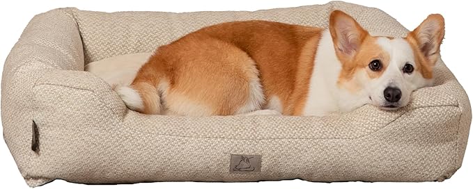 Furry's Paradise Cuddler Waterproof Bolster Pet Bed with Recycled Fibers and Non-Slip Bottom. (Beige Weave, Small)