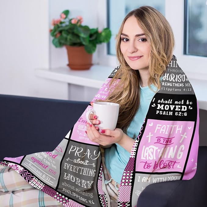 Christian Blanket Gifts for Women, Baptism Gifts for Girls, Inspirational Birthday Religious Catholic Spiritual Gift for Women, Bible Verse Throw Blanket 50"x40"