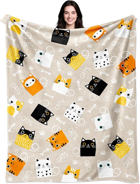 Cat Blanket Gifts for Girls Women Soft Flannel Cats Lovers Throw Blanket Cat Birthday Gift Bedding Decor for Women Girls Kids Adults 60"x50"