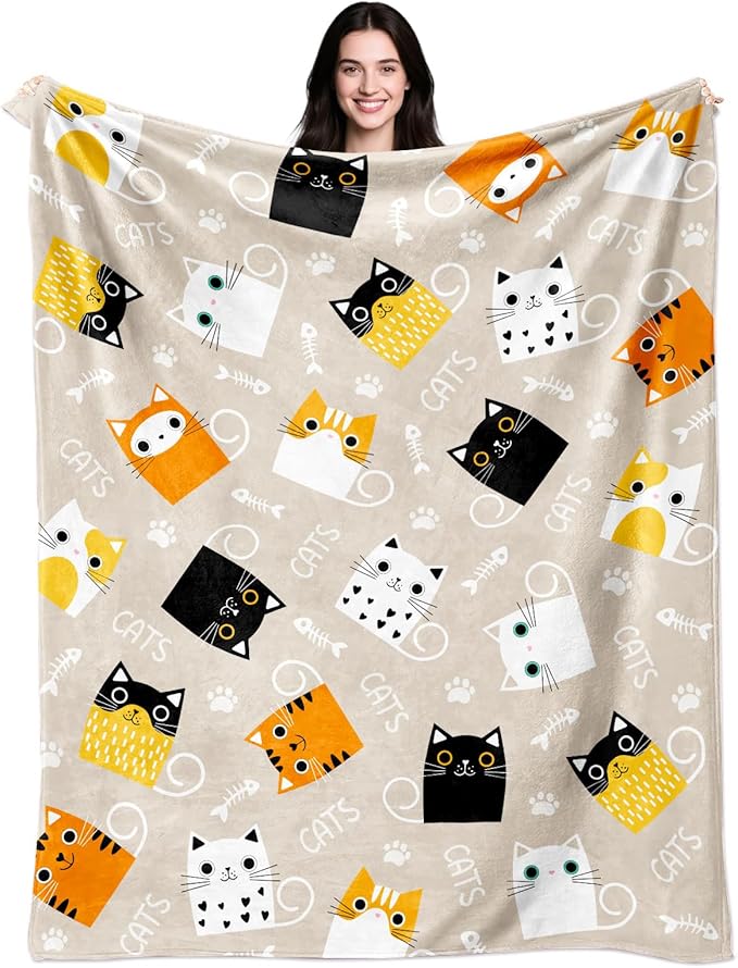 Cat Blanket Gifts for Girls Women Soft Flannel Cats Lovers Throw Blanket Cat Birthday Gift Bedding Decor for Women Girls Kids Adults 50"x40"