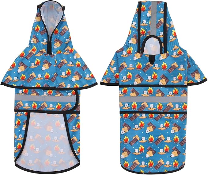 HDE Dog Raincoat Jacket Reflective Adjustable Hooded Pet Poncho Rain Coat with Leash Hole for Small to X-Large Dogs Happy Camper - M