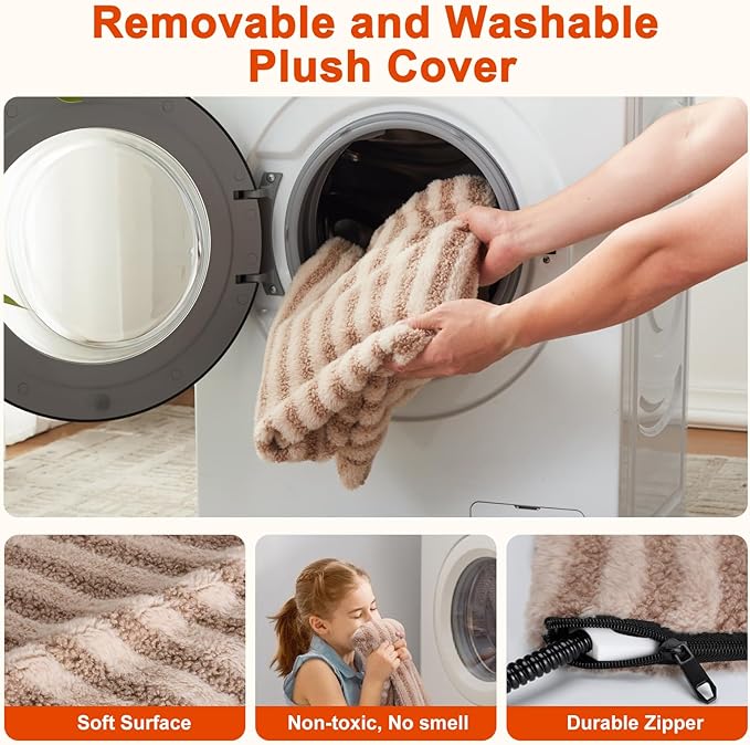 Large Pet Heating Pad, Waterproof Heated Dog Cat Bed with 11 Adjustable Temperatures & 24H Timer, Auto Shut-Off, Chew-Resistant Cord, Washable Cover, Indoor Electric Heating Mat, Beige, L(35" x 24")