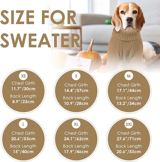 SUNFURA Dog Sweater, Christmas Sweaters for Large Dogs, Solid Color Dog Pullover for Fall Winter, Warm Sweatshirt Knit Turtleneck for Corgi, French Bulldog, Camel L