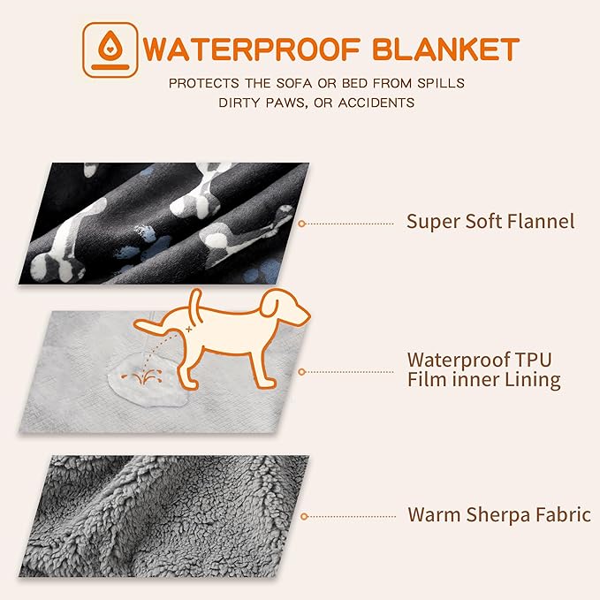 Waterproof Dog Blankets Pet Blanket, 30"x40" Cat Blanket for Indoor Cats, Soft Fluffy Sofa Car Bed Protector, Reversible Sherpa Fleece Puppy Blanket for Small Medium Dogs (Navy Paws)