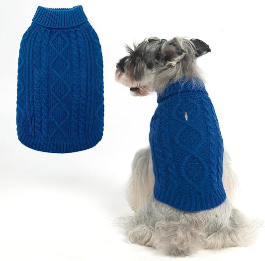 BINGPET Thermal Knitted Dog Sweater for Small Medium Large Dogs,Winter Dog Cat Coat Warm Sweartershirts Outfits,Classic Cable Knit Turtleneck Pullover Dog Jumper Coat Warm Sweartershirts(Blue,SM)