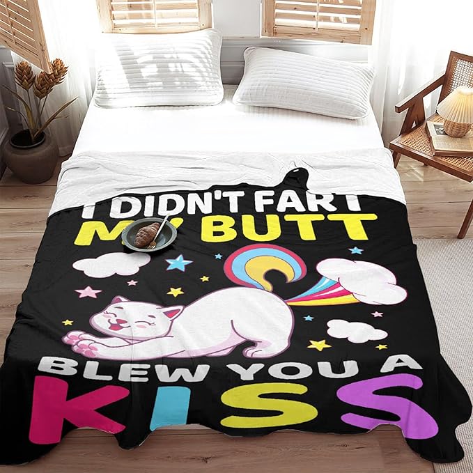 Funny Cat Blanket for Girls Boys - 120x90 Inches Soft Flannel Throw for Teen Women Men Adult - Cute Cat Lover Gift for Birthday Christmas Halloween - King Size Bed Sofa Couch