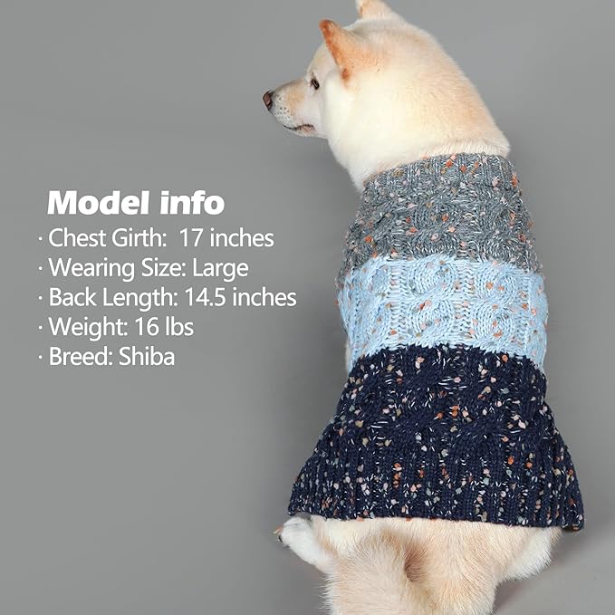 KYEESE Dog Sweater Color Block with Fuzzy Thread Knitted Turtleneck Dog Knitwear with dots in a Variety of Colors for Small Dogs Fall Winter Dogs Clothes, Navyblue, S