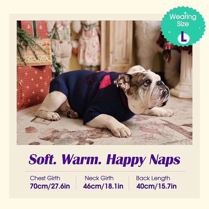 Boy Dog Sweater, Dog Sweaters for Medium Dogs Boy, Winter Warm Pullover, Turtleneck Knit Dog Christmas Sweater with Sleeves, Soft Stretchy Knitwear for Cold Weather, Holidays - Blue M