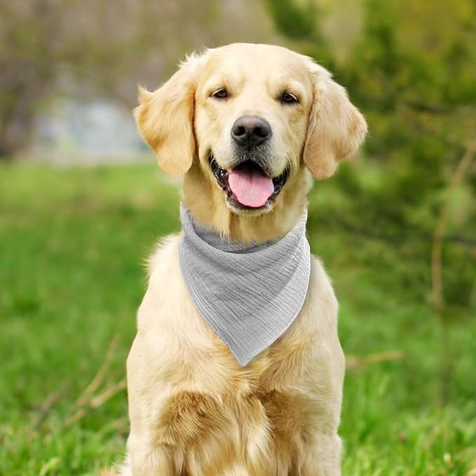 Dog's Bandanas Solid Color Cotton Pet Scarf with Adustable Button,Dark Gray,Large