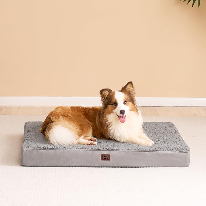 EHEYCIGA Orthopedic XL Dog Beds for Extra Large Dogs with Removable Washable Cover, Light Grey, 44x32