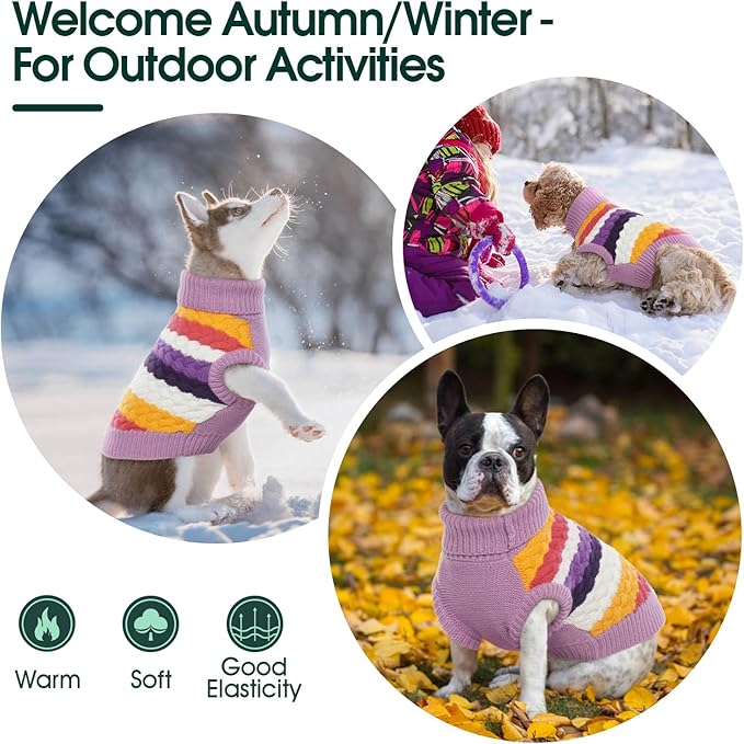 Kuoser Dog Sweater, XL Dog Sweaters for Large Dogs Pet Cable Knitted Pullover Warm Clothes, Turtleneck Classic Knitwear Soft Thick Puppy Xmas Holiday Outfit Cold Weather Thermal Wear, Purple XL