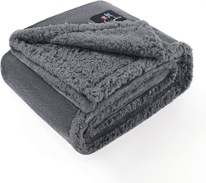 Luciphia Waterproof Blanket for Large Dogs Liquid Proof Furniture Protector Washable Pet Reversible Bed Cover for Couch Soft Sherpa Fleece Cat Blanket for Small Medium Light Grey Small（40" x 28"）