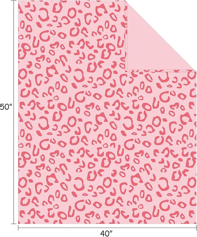 FY FIBER HOUSE Flannel Fleece Leopard Print Throw Blanket Super Soft Lightweight Fluffy Throw for Couch, 40"X50",Pink