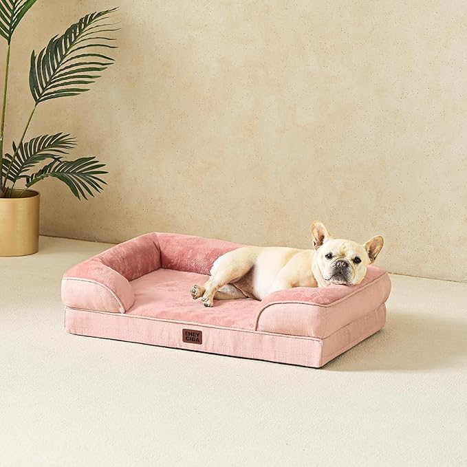 EHEYCIGA Orthopedic Dog Beds for Extra Large Dogs, Waterproof Memory Foam XL Pet Bed with Sides, Non-Slip Bottom and Egg-Crate Foam Big Dog Couch Bed with Washable Removable Cover, Dusty Pink