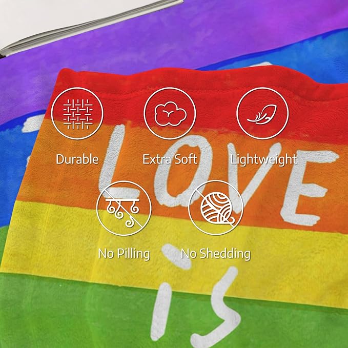 LGBT Throw Blanket, Love is Love Pride Super Soft Anti-Pilling Throw Flannel Blankets - Lesbians Gays Bisexuals Transgender - Lightweight Fleece Blanket for Sofa Couch Bed 50x60 Inches