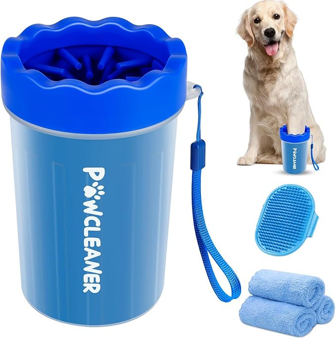 Dog Paw Cleaner, Washer, Muddy Pet Foot Cleaner for Small Medium Large Breed Dogs/Cats (with 3 absorbent towel) (Navy Blue, Medium)