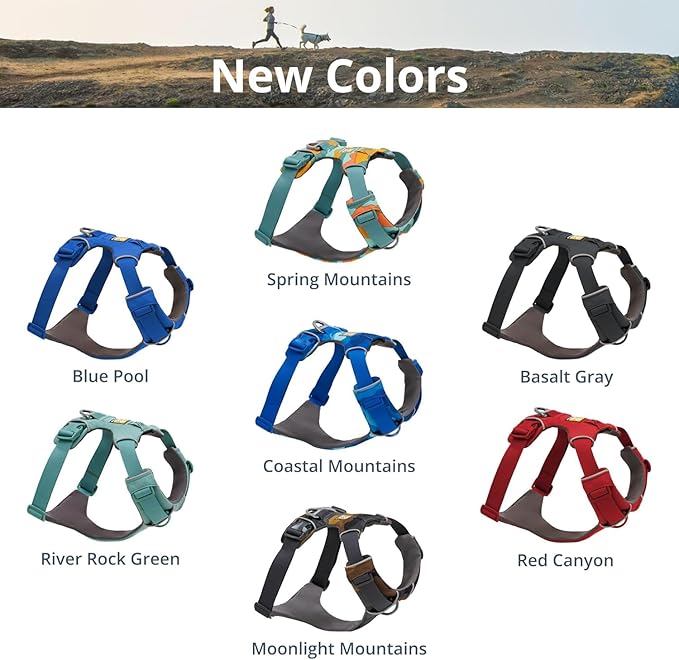 Ruffwear, Front Range Dog Harness, Reflective Soft Padded Everyday Harness with Dual Leash Clips, Adjustable and Lightweight Fit for Training or Walking for All Dogs, Moonlight Mountains, Medium