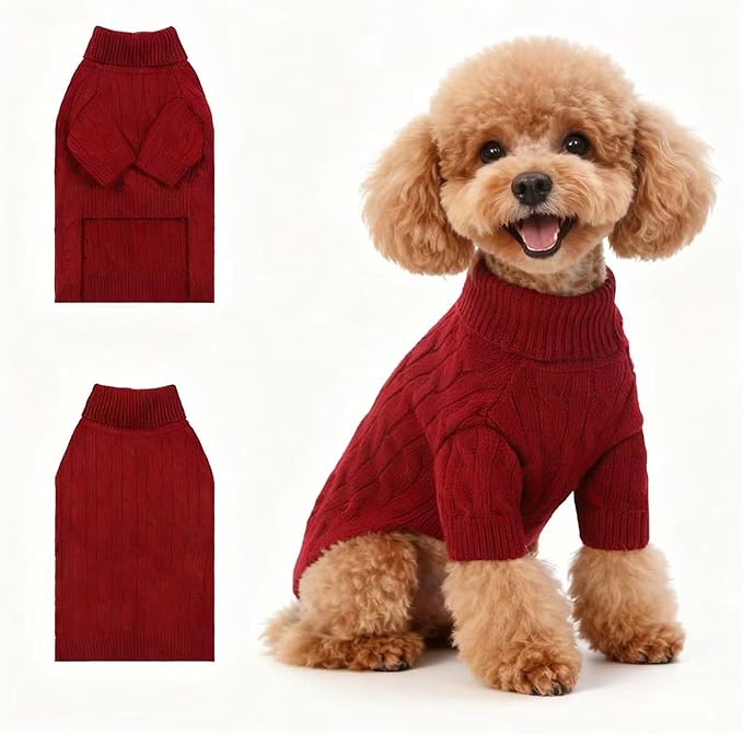 Small/Medium Dog Sweater, Warm Dog Winter Coat w/Sleeves, Comfortable High Neck Premium Dog Clothes for Mini Poodle-Best for Holidays, Daily Walks S Deep Red