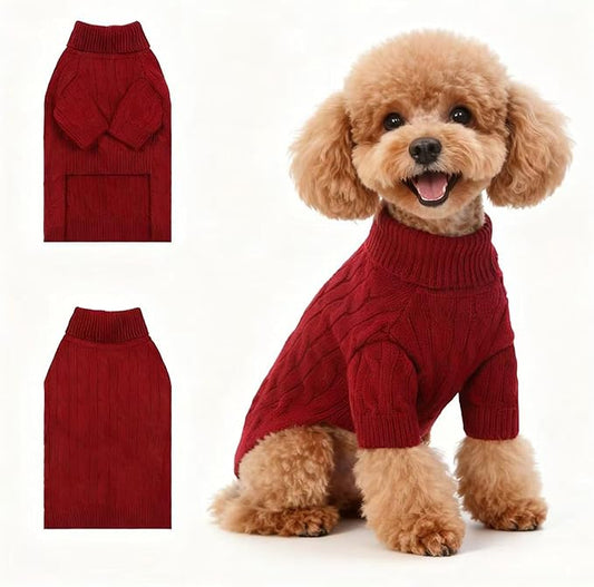 Small/Medium Dog Sweater, Warm Dog Winter Coat w/Sleeves, Comfortable High Neck Premium Dog Clothes for Mini Poodle-Best for Holidays, Daily Walks S Deep Red