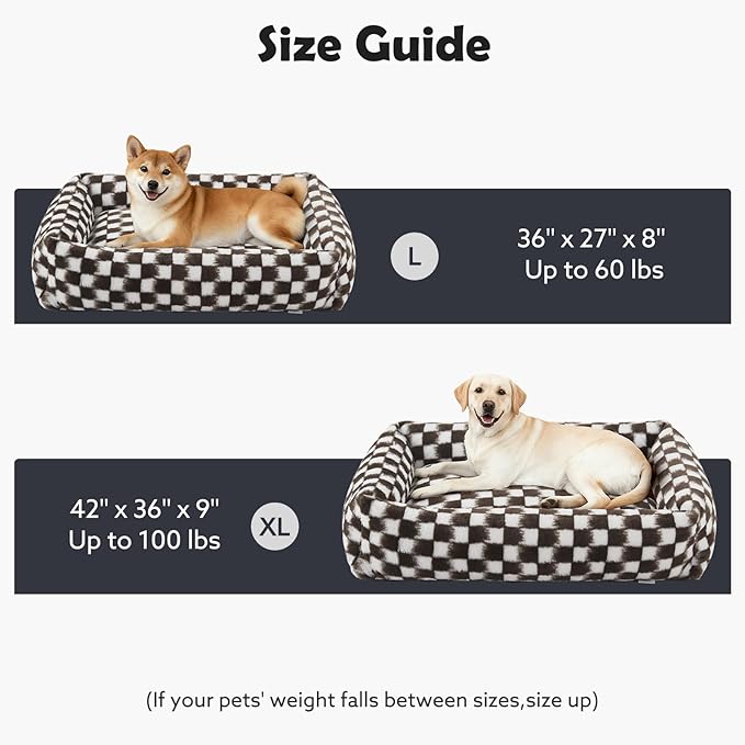 JOEJOY XL Dog Beds Large Sized Dog, Rectangle Washable Orthopedic Corduroy Fleece Pet Bed with Removable Zipper Cover, Cute Soft Calming Puppy Bed with Non Skid Bottom