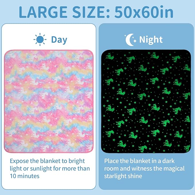 Cooling Blanket for Hot Sleepers,Glow in The Dark Blanket Unicorns Gifts for Girls,Girls Toys for 1-10 Year Old Girl Gifts,Q-Max>0.4 Arc-Chill Cooling Fiber,Soft Blankets for Boy Girl,50x60In