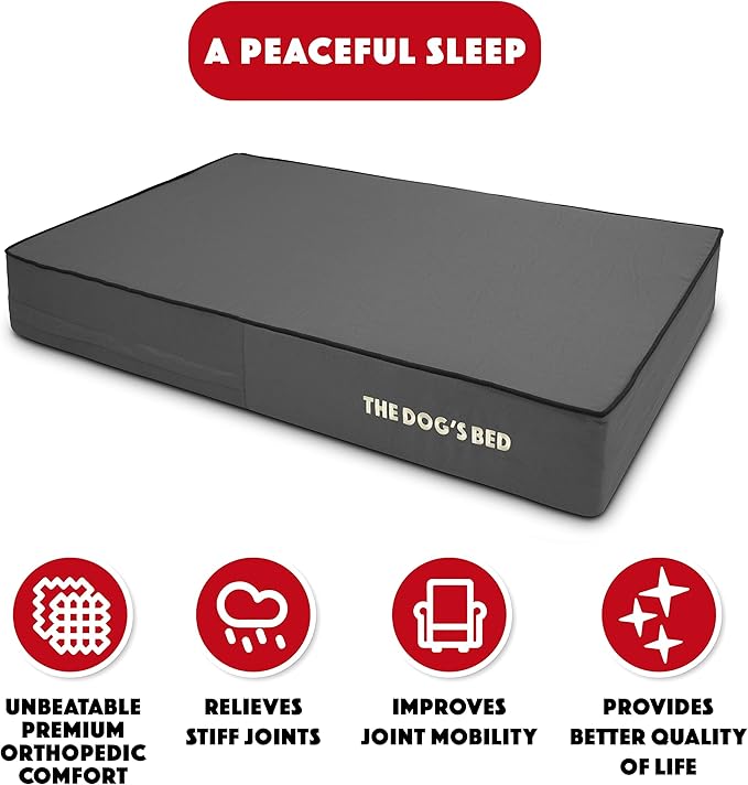 The Dog’s Bed Orthopedic Memory Foam Dog Bed, Large Grey & Black, Waterproof, Supportive Dog Bed with Replaceable Covers