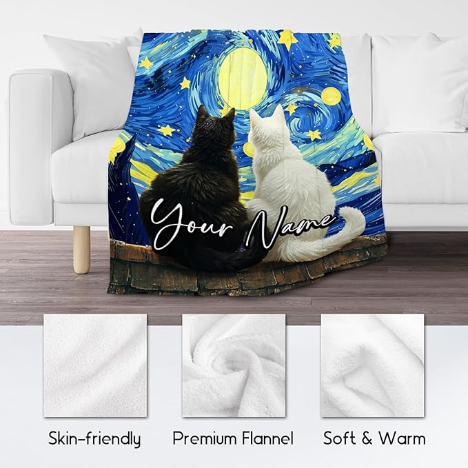 Cat Blanket Custom Blankets for Women/Men - Lightweight Flannel Soft Kids Throws Gifts for Bed Sofa - 4 Sizes