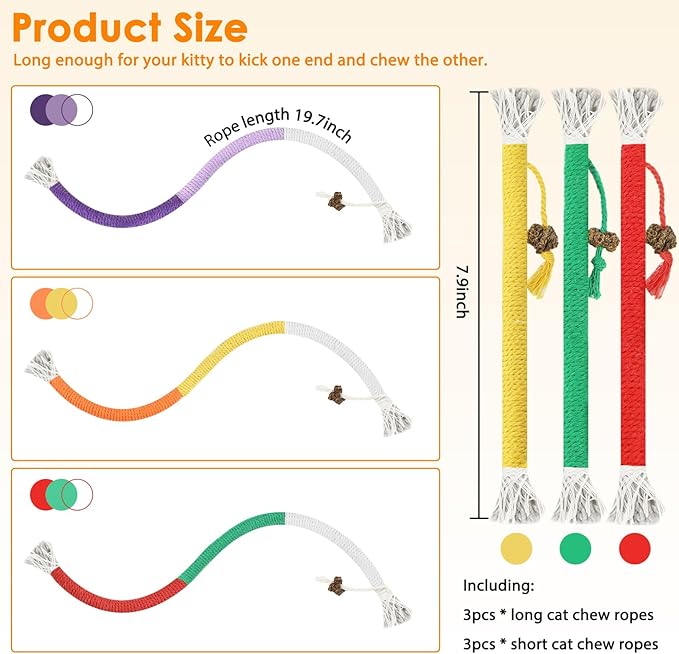 Tocirelo Cat Chew Rope Toy - 6Pack Cat Chew Toy for Teeth Cleaning, Interactive Kitten Teething Toys to Transfer Chewing from Wires, Cotton String with Natural Silvervine Ball