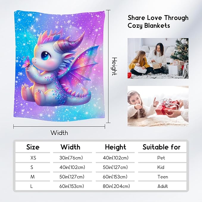 Kids Blanket for Girls Dragon Blankets Gifts - Comfy Cozy Fleece Throws for Couch, Bed & Travel 40"x50"