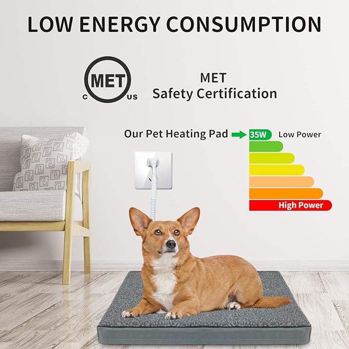 Heated Pet Beds for Indoor/Outdoor Cat & Dog Orthopedic Foam Warming Cat Beds Auto Temperature Control, Washable Cover with Waterproof Liner Thermo Kitty Electric Heating Bed