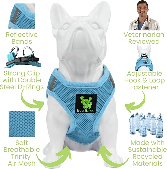 EcoBark Step in Dog Harness - Eco-Friendly Dog Harnesses for Small and Medium Breed Dogs - Reflective and Adjustable Body Halter Vest - Soft Mesh Toy Breed Harness (Blue, Large)