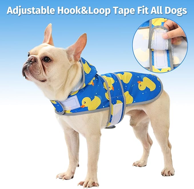 Dog Raincoat Hooded,Waterproof Rain Coat for Dogs with Adjustable Belly Strap,Reflective Strips, Lightweight Slicker Poncho Rain Jacket for Small Medium Large Dogs