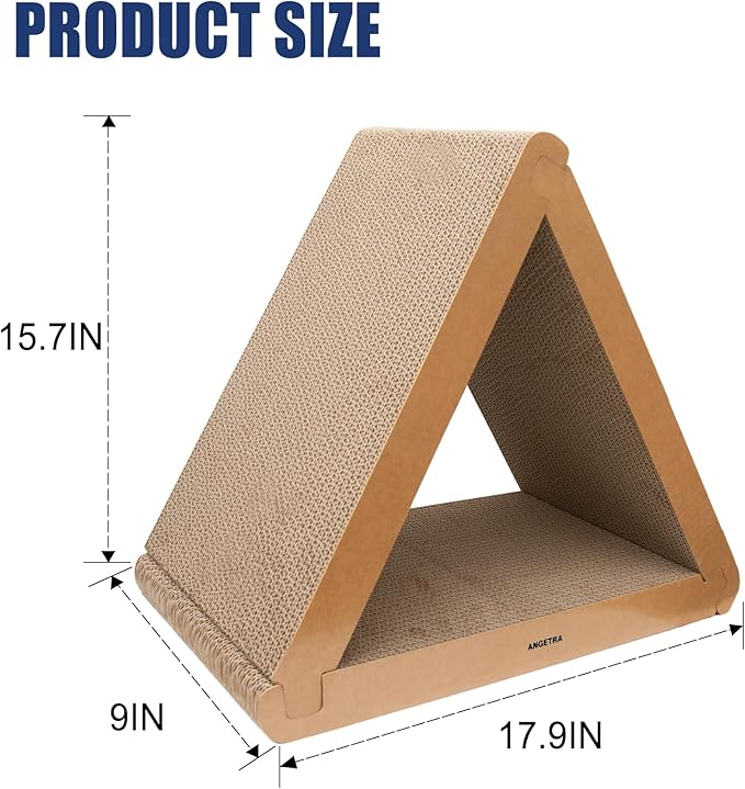 3 Pack Cardboard Cat Scratcher & Scratch Pad with Catnip, Buildable Triangle Cat House w/ 6-Sided Use, Furniture Protection for Indoor Cats