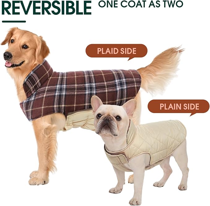 Kuoser Warm Dog Coat, Waterproof Dog Jacket for Extra Large Dogs, Adjustable Durable XXXL Doggie Winter Coat Reversible Puppy Cold Weather Apparel for Large Breed, Brown 3XL