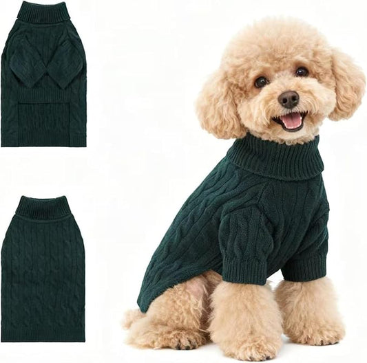Small/Medium Dog Sweater, Warm Dog Winter Coat w/Sleeves, Comfortable High Neck Premium Dog Clothes for Mini Poodle-Best for Holidays, Daily Walks S Green