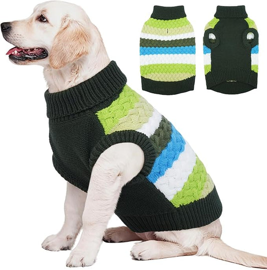 Kuoser Dog Sweater, Pet Cable Knitted Pullover Puppy Warm Clothes, Dog Turtleneck Classic Knitwear Soft Thickening Outfit, Cold Weather Xmas Thermal Wear for Large Size Dogs, Green 3XL