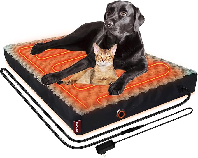 HEATFOX Upgraded Heated Dog Bed, 24V Safe Voltage Arthritis Orthopedic Dog Bed with Memory Foam, Heated Pet Bed with Waterproof Cover for Medium, Large, XL Dogs (L)
